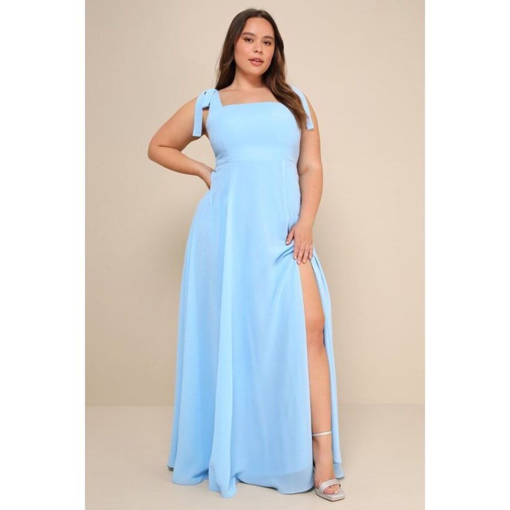 Lulus Love Me Forever Light Blue Tie-strap Square Neck Maxi Dress - Size M